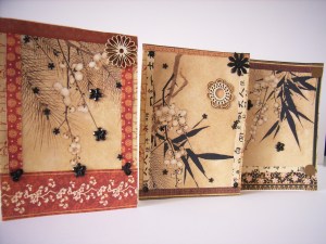 Far Eastern Promise Paper ,wood and Bead Collage Cards